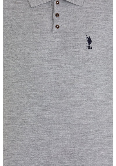 U.S. Polo Assn. Erkek Polo Yaka Triko Kazak 50257694-vr086 Gri Melanj
