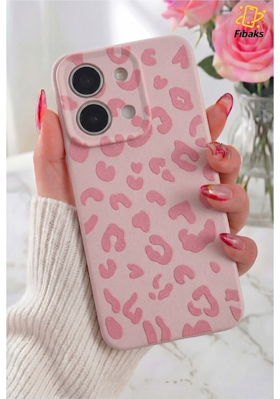 Fibaks Redmi 15c Uyumlu Kılıf Pembe Leopar Şık Tasarımlı Premium İnce Soft Silikon