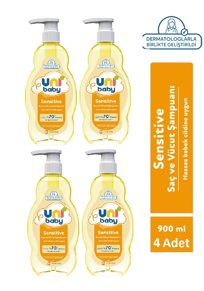 Uni Baby Sensitive Saç Ve Vücut Sampuanı 900 Ml X 4 Adet Tüm Saçlar