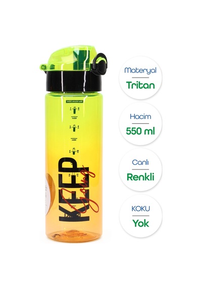 Su Matarası Tritan Geniş Ağız Su Şişesi Keep Spor Matarası Suluğu Bpasız 550 Ml Sarı 0100
