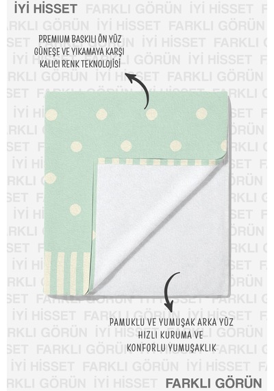 Puantiyeli Mint Yeşili Plaj Havlusu - Minimalist Çizgili Modern Hızlı Kuruyan Mikrofiber Havlu Örtü Çiy Ada
