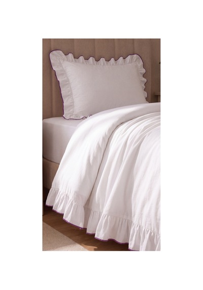 %100 Pamuk Overloklu Fırfırlı Tek Kişilik Nevresim Takımı Lastikli Çarşaflı 160x200 Cm Mor - 904799828 Mor