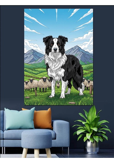 Doğada Siyah Beyaz Köpek Dekoratif Kanvas - Mdf Ahşap Tablo