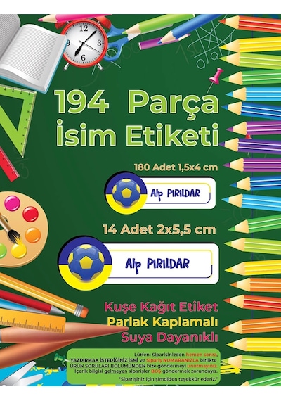 Okul Etiketi, Kalem Defter Etiketi, Fb Etiketi - 194 Adet Opak Sticker Çok Renkli