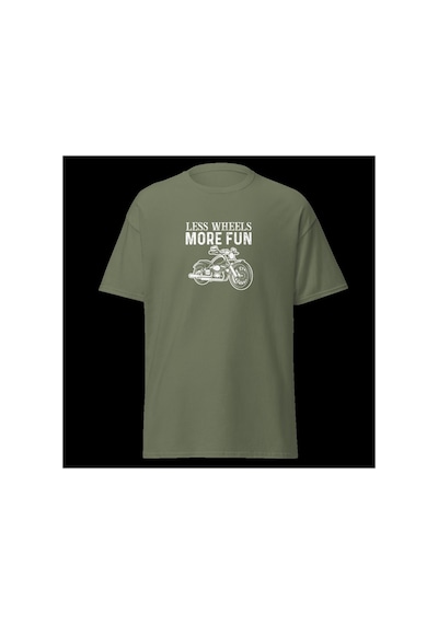 Wildstyle Less Wheels More Fun Motosiklet Vintage Özgürlük Baskılı Unisex Bisiklet Yaka Pamuklu Tişört - Haki
