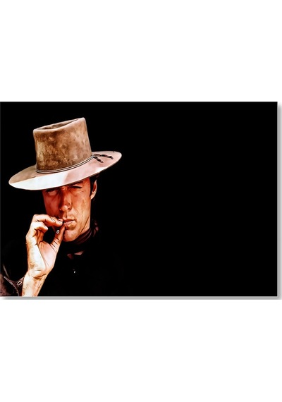 Cakasepetim Clint Eastwood Karanlık Arkaplan Şapkalı Sigaralı Ahşap Mdf Tablo