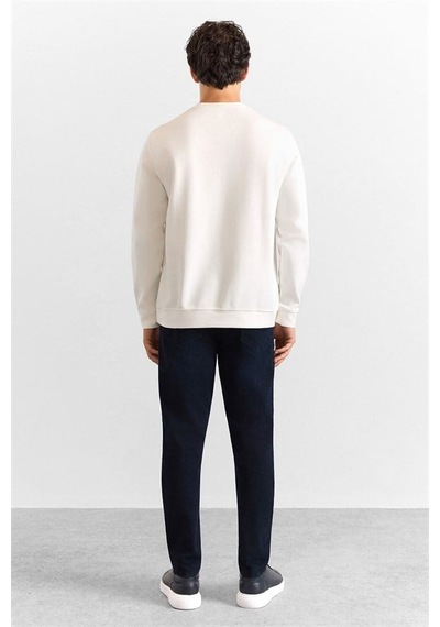 Süvari Beyaz Regular Düz Baskılı Düz Bisiklet Yaka Cepsiz Ribanalı Sweatshirt Sw2013700001-bey