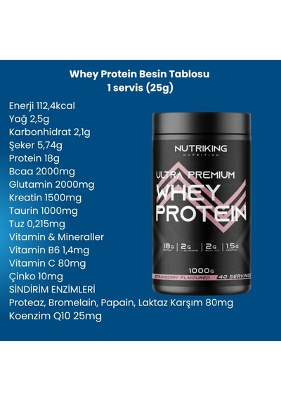 Whey Protein Tozu 1000g 40 Servis Çilek Aramalı Karışık