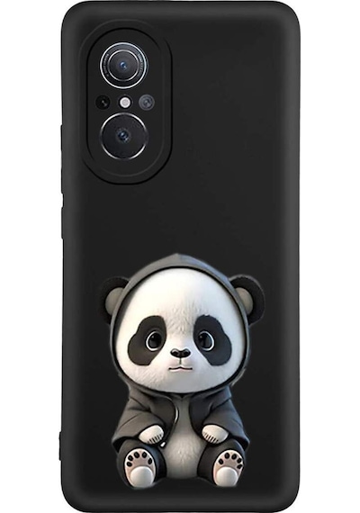 Huawei Nova 9 Se İle Uyumlu Sevimli Panda 0214d Tasarımlı Siyah Lansman Kılıf Çok Renkli