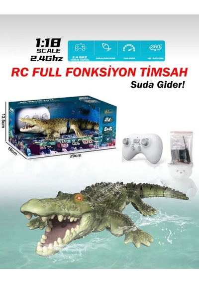 Uzaktan Kumandalı Işıklı Timsah - 2.4 Ghz Su Geçirmez Rc Yüzen Timsah 35 Cm