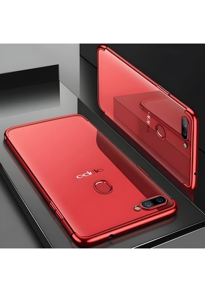 Oppo Ax7 Kılıf Dört Köşeli Lazer Silikon Kılıf Kırmızı