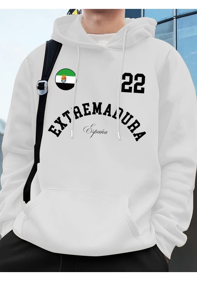 Startmore Startmoreextremadura İspanya Bayrağı Baskılı Kapüşonlu Erkek Eşofman Cepli Kazak Sportif Bol Sweatshir Beyaz