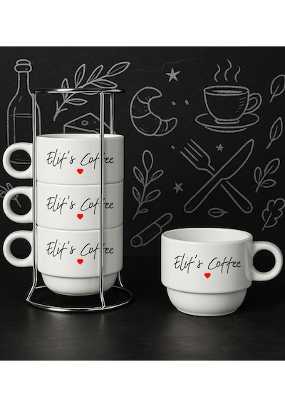 Bk Gift Kişiye Özel Standlı 4lü Fincan Seti-1 , Yeni Ev Hediyesi, Arkadaşa Hediye Kobitmeyencom33991 Bk Gift Renkli