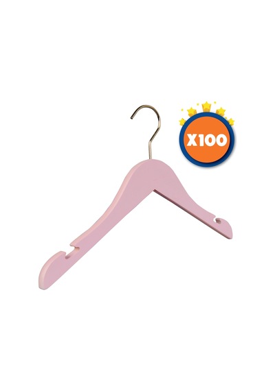 Nyn Ahşap 7-14 Yaş Genç Çocuk Elbise Askısı Pembe Renk 100 Adet Pembe