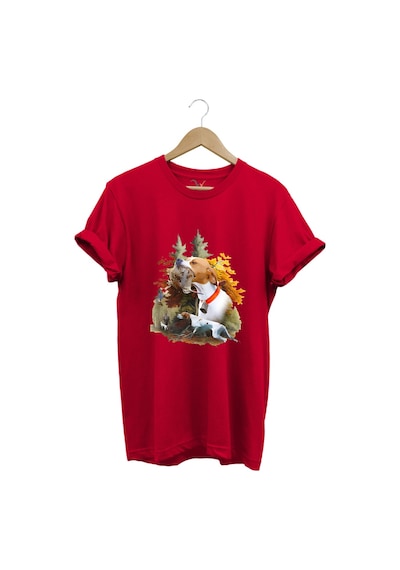 Hunting Avcılık Çulluk Ve English Pointer Av Köpeği Baskılı %100 Pamuk Regular Fit Kırmızı T-shirt Kırmızı