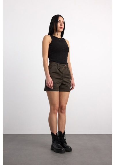 40405-05209 Kadın Gabardin Şort 40405-05209 Kahve