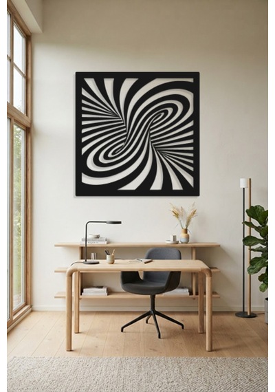 Optik İllüzyon Metal Duvar Tablosu - Metal Duvar Sanatı - Duvar Dekoru - 100 X 100 Cm Siyah