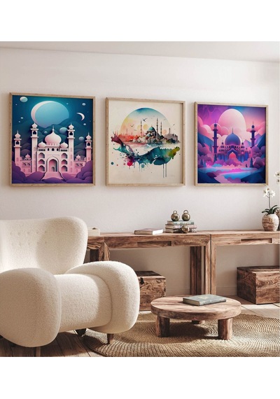 Ahşap Çerçeveli Mdf Kare İslami Tablo Seti Salon Ve Oturma Odası Için Kr4038 32 X 32