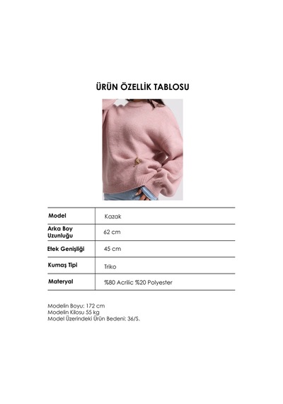 Kadın Pembe W6-98 Oversize Aksesuar Detaylı Tasarım Triko Kazak