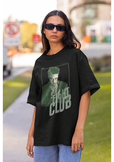 Fight Club 1999 Tyler Durden Baskılı Unisex Tişört, Oversize Film Siyah