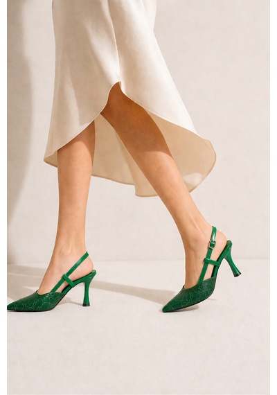Lebibe Shoes Lısa Kadın Yeşil Sivri Burun 7 Cm Topuklu Çiçek Dantel Desenli Rugan Slingback Ayakkabı Lebibe Shoes Lısa Kadın Yeşil Sivri Burun 7 Cm Topuklu Çiçek Dantel Desenli Rugan Slingback Ayakkabı