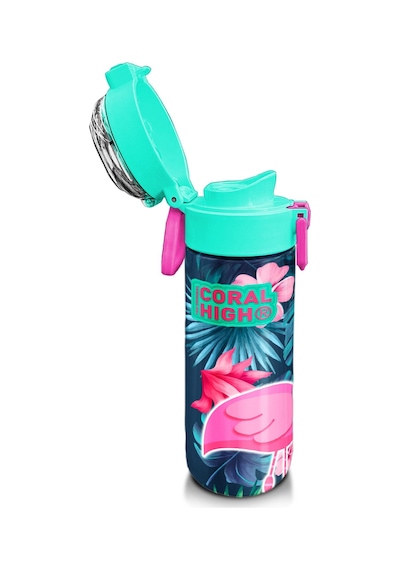 Coral High Kids Neon Mercan Su Yeşili Flamingo Desenli Pipetli Ve Direkt İçim Çelik Termos 500 Ml 31819 Su Yeşili