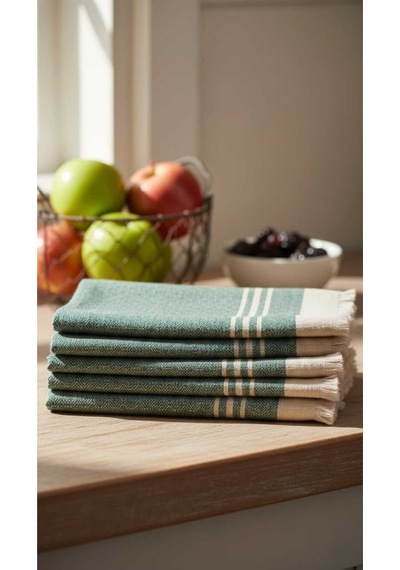 Pamuklu , Püsküllü , Yüksek Emiş Güçlü El Ve Kurulama Bezi Mutfak Havlusu 30 X 50 Cm - Yeşil Yeşil
