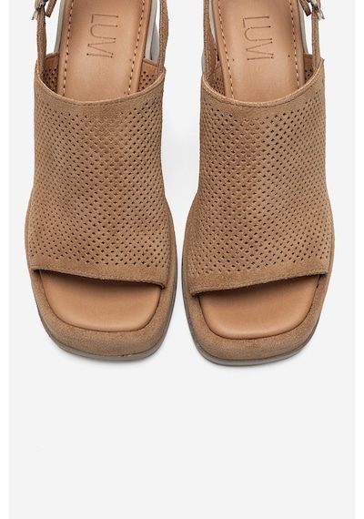 Luvi Shoes Penvıa Taba Süet Hakiki Deri Kadın Kalın Topuklu Sandalet