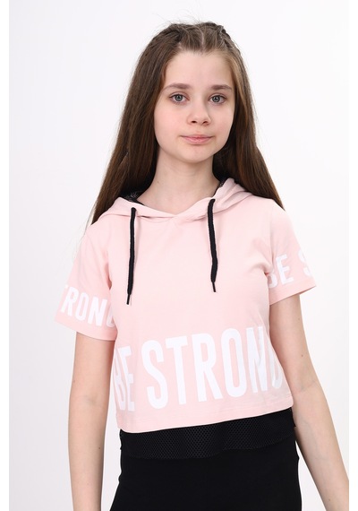 Toontoy Kids Toontoy Kız Çocuk Be Strong Baskılı Kapüşonlu Tişört Pudra
