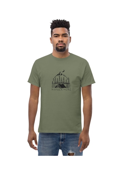 Wildstyle Wander More Gezgin Dağ Kamp Çadır Doğa Baskılı Unisex Pamuklu Tişört Haki