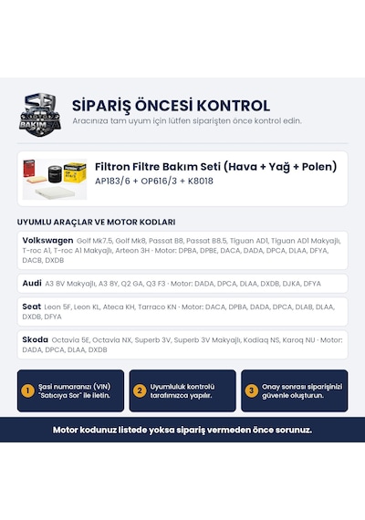 Filtron Filtre Bakım Seti Hava+yağ+polen - Golf 7-8 / Passat B8 / Octavia 3-4 1.0-1.5 Tsı