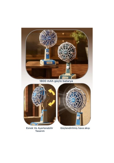 Ofis Fanı Çalışma Alanı Hava Akımı Vantilatör Retro Tasarımlı Masaüstü Mini Usb Şarjlı Fan F49 Yeşil