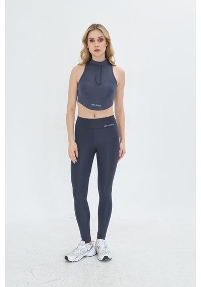Lesa Wear Soft Touch Bedene Oturan İp Detaylı Sporcu Crop Sütyeni Antrasit