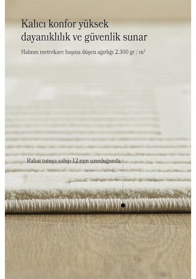 Modern Oturma Odası Halısı Salon Halısı Yolluk Krem Halı Hav Toz Vermez Kolay Temizlenebilir Halı Krem