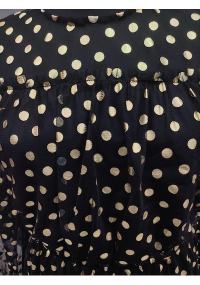 Darlin Moda Kadın Siyah Gold Puantiyeli Uzun Kollu Mini Elbise Dm80148 Siyah