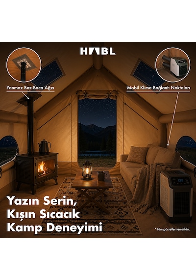 6 Kişilik 6.3 M² Tenteli Gölgelikli, 4 Mevsim, Su Geçirmez 420d Oxford Kumaşlı Şişme Çadır 300 210 200cm Bej