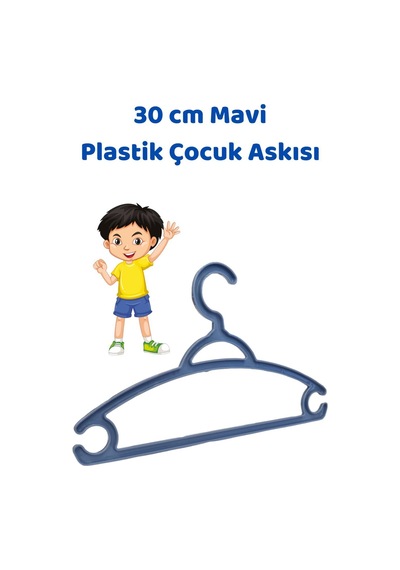 6 Adet Mavi Çocuk Plastik 30 Cm Kıyafet Askısı Elbise Askısı Plastik Mavi Diğer