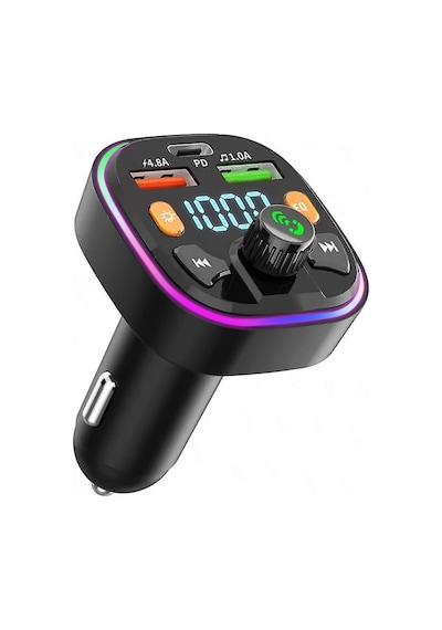 Bluetooth Car Adapter Bluetooth 5.0 Fm Radio Transmitter Radio Adapter Car Kit Bluetooth Car Charger Adapter Pd+qc3.0 Black