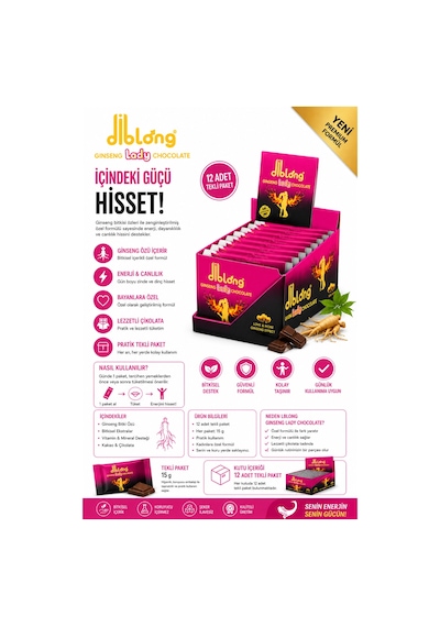 Ginseng Lady Chocolate 12'li Tekli Paket Bitkisel İçerikli Çikolata
