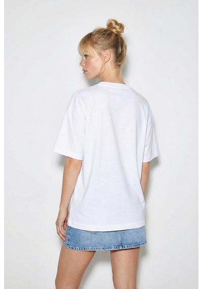 Shade Kadın Pamuklu Bisiklet Yaka Maymun Punch Baskılı Oversize T-shirt Öt261036 60286078 - Beyaz Standart