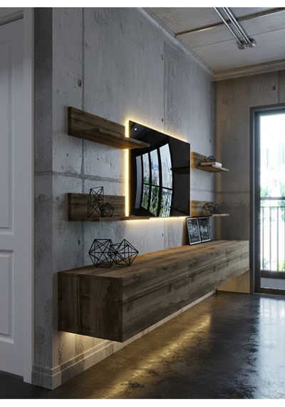 Resital Ledli Duvara Monte Tv Sehpası - Ceviz - W6020-2 Ceviz