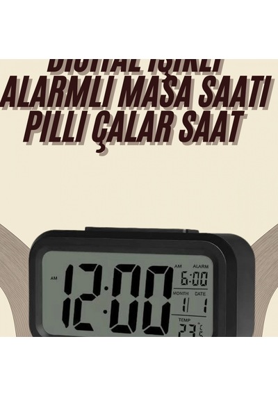 Dijital Masa Saati Termometreli Takvim Çalar Saat Led Ekran Pilli Renkli 01617591