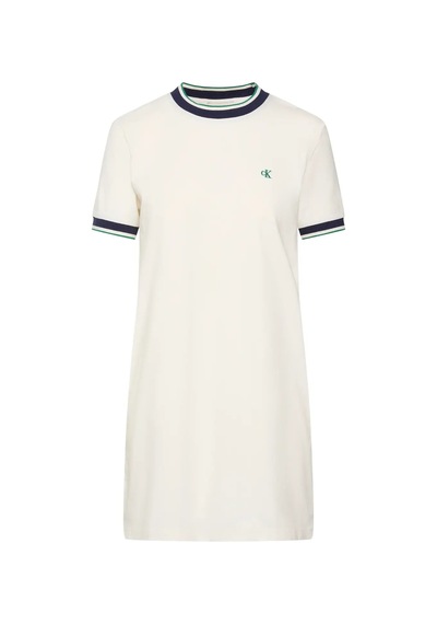 Calvin Klein Ss Ctn Monogram Strı Beyaz Kadın Regular Fit Mini Elbise