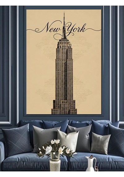 Ahşap Tablo New York Gökdelen Çizimi