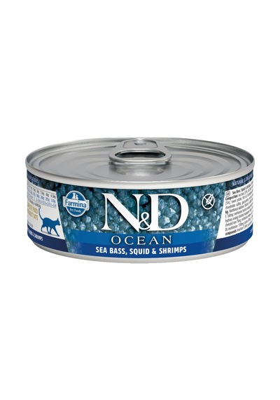 N&D Ocean Levrek Mürekkep Balığı ve Karidesli Konserve Yetişkin Kedi Maması 80 G
