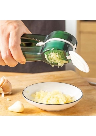 Ergonomik Saplı Pratik Sarımsak Ve Zencefil Ezici - Yeşil Mutfak Rendeleyici Ve Sarımsak Püresi Yapıcı Açık Bej