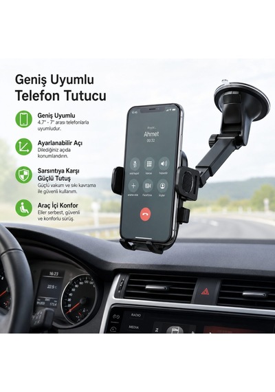 Uzun Boyunlu Araç İçi Telefon Tutucu Güçlü Vantuzlu Evrensel