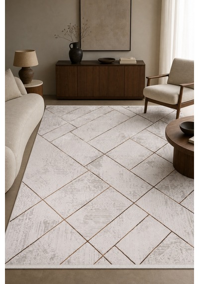 Prisma Aronya Geometrik Vizon/kahve Robot Süpürge Uyumlu Salon Halısı