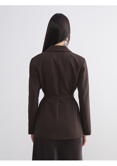 Lcw Vision Kahverengi Beli Kemerli Kadın Blazer Ceket
