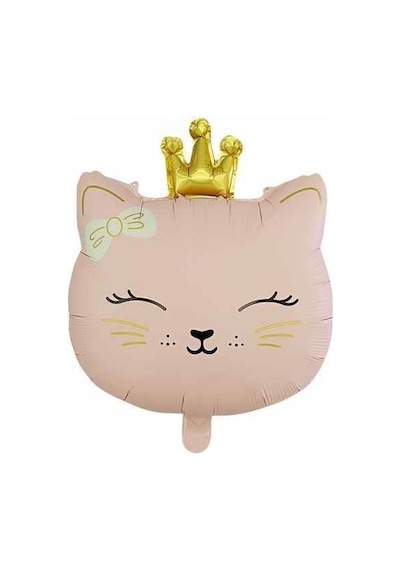 Prenses Taçlı Kedi Tasarımlı Pembe Folyo Balon Pembe